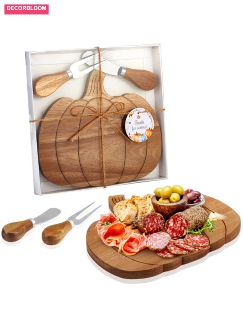 Pumpkin Charcuterie Board Set Acacia Wood Cheese Board Gift